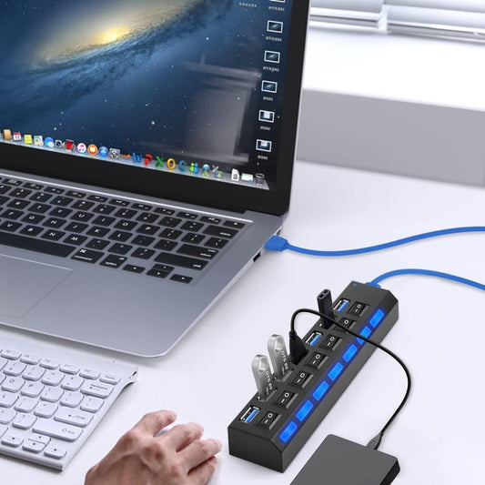 USB HUB 7 Port High Speed 3.0 USB Multi Splitter Desktop PC Laptop Adapter 5Gbps